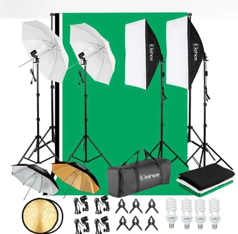 800W 5500K Umbrellas Softbox Continuous Lighting Kit with Backdrop Support System for Photo Studio Product, Portrait and Video Shoot Photography
