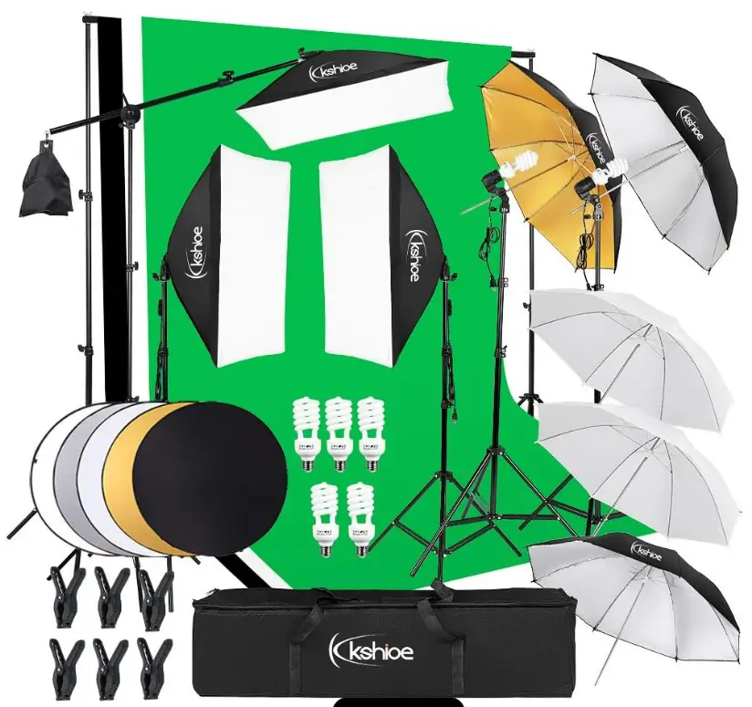 Photography Lighting Kit, 6.5x10feet/2x3m Backdrops Stand Support System, 5 in 1 reflectors, 1600w 5500k Umbrellas Softbox Continuous Lighting Kit for Portrait, Product and Video Shooting