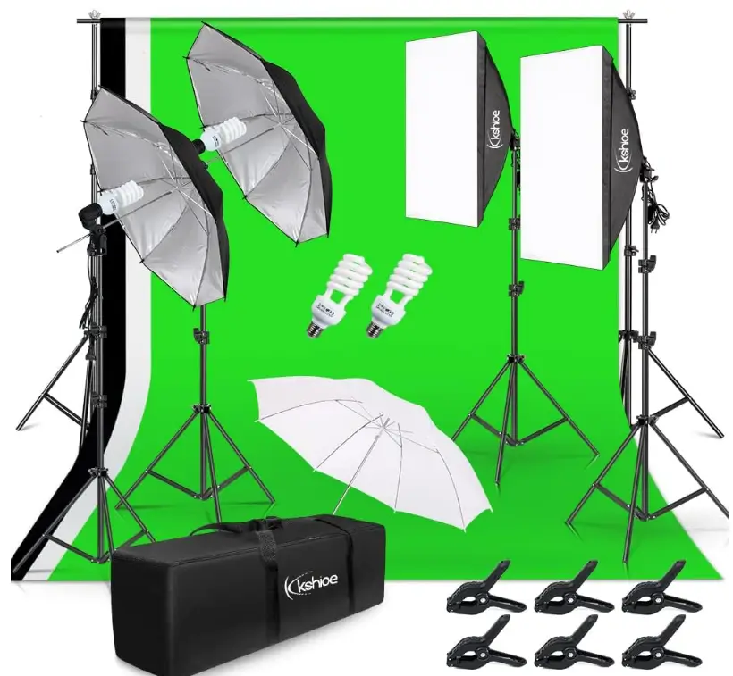 Photo Lighting Kit, 2M x 3M/6.6ft x 9.8ft Background Support System and 900W 6400K Umbrellas Softbox Continuous Lighting Kit for Photo Studio Product,Portrait and Video Shoot Photography