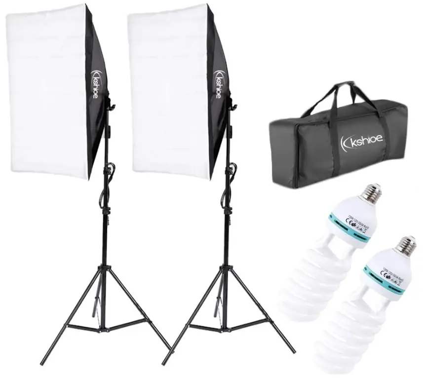 Photography Softbox Lighting Kit, YouTube Starter Kit, Photo Equipment Soft Studio Light with Light Stands and Convenient Carry Bag (with 2 softbox Light)
